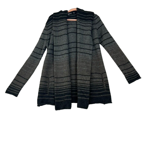 VINCE Cardigan Sweater Women S Sophie Hooded Striped Oversized Grey Black Alpaca - Picture 1 of 10